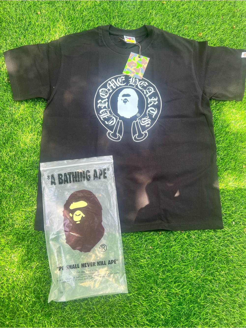 Bape Black Short Sleeve Tee with White Ape Logo